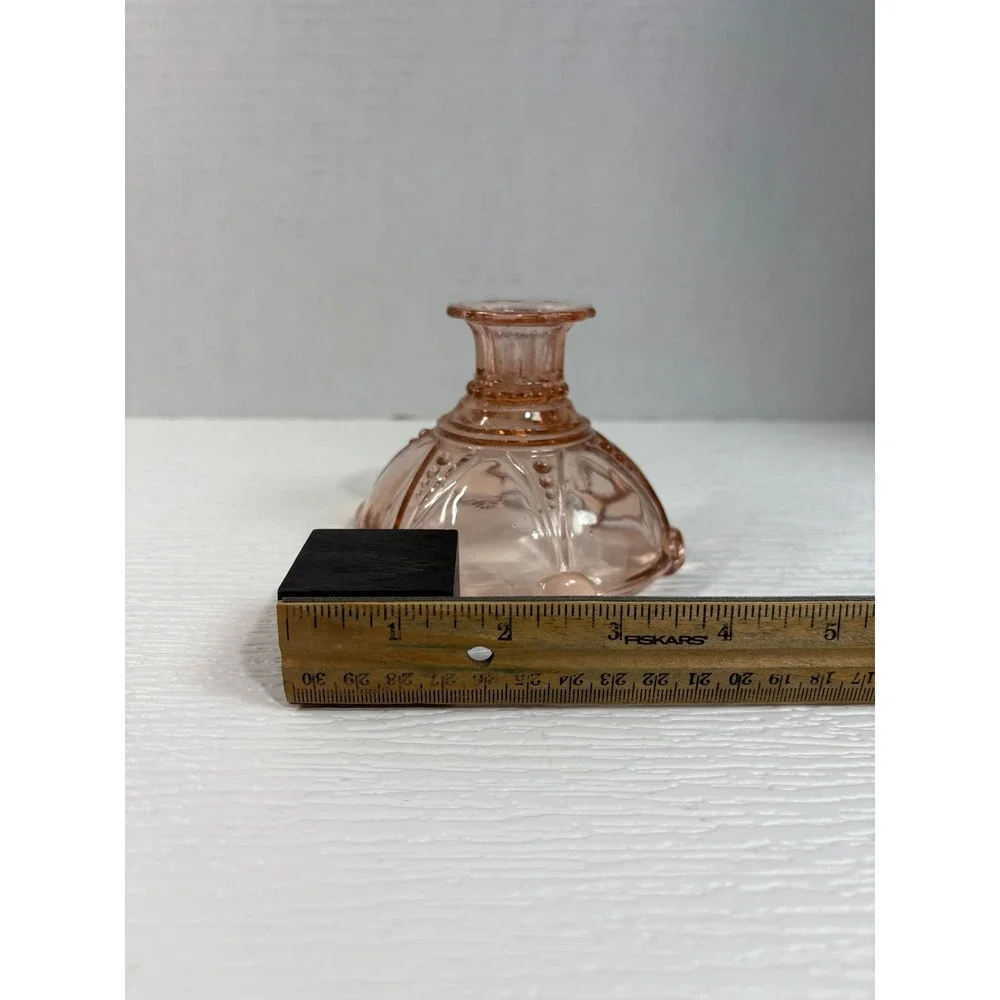 Vintage Pink Depression Glass Candle Holder Beaded Scalloped Base 2.75